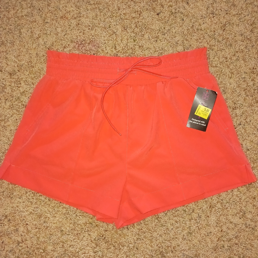 No Boundaries, Women's Athletic Shorts, Coral Pink, Tie Waistband, Size L